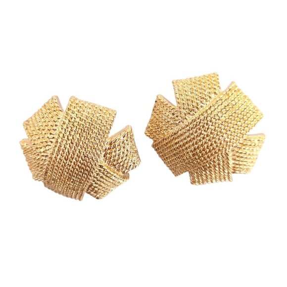 Vintage Avon 1980's Gold Tone Statement Clip On Earrings Star Cross Textured - Picture 1 of 6